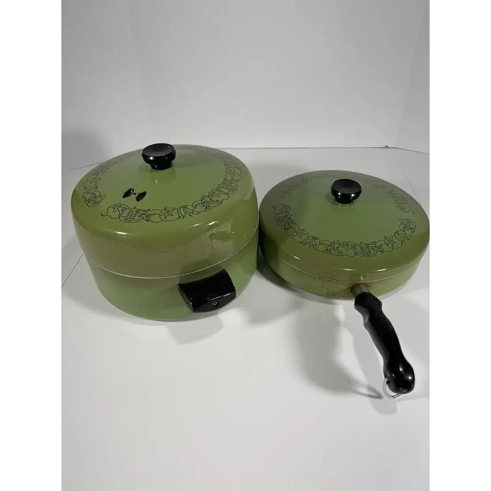 2 x Wear-Ever Registered Aluminum Green Enamel 5 QT Stock Pot +Fry Dia Pot +lids